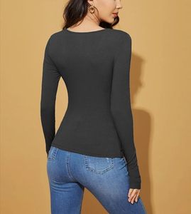 Camiseta informal cómoda con cuello en V y manga larga para mujer, top de moda - Product Image 3