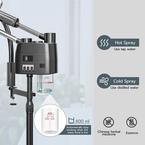 Vaporizzatore Facciale Professionale 3-in-1 su Ruote per Estetiste, Nebbia Calda e Fredda, Lampada Ingrandente LED 5X, Sistema di Ozono Nero per Bellezza - Product Image 4