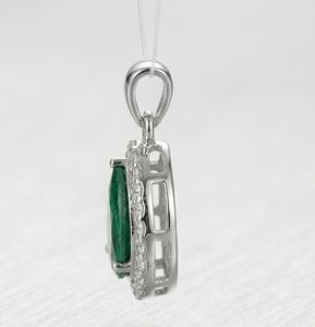 Collier pendentif ovale en argent 925 avec pierre verte et strass, bijou pour femme - Product Image 1