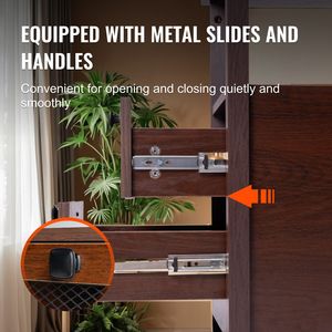 Tavolino Stile Fattoria con Stazione di Ricarica, Mobile Contenitore a 4 Ripiani, 2 Cassetti, Comodino per Soggiorno - Prodotto USA - Product Image 5