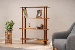 The Horizon Premium <b>Solid</b> Pine <b>Wood</b> Bookshelf – Modern 4-Tier Open Shelf <b>Bookcase</b> with Rounded Pillars - Product Image 5