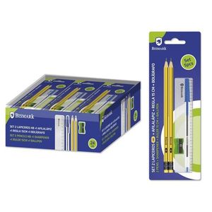Set di matite Bismark 2 matite Hb Righello da 15 cm Affilacarte Penna a sfera Materiale scolastico - Product Image 1