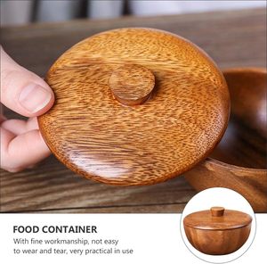 Wooden <b>Rice</b> Bowl with Lid 3.14 Inch Acacia Seasoning Bowl Food <b>Container</b> for Kids and Adults Safe Practical Kitchen Dining - Product Image 5