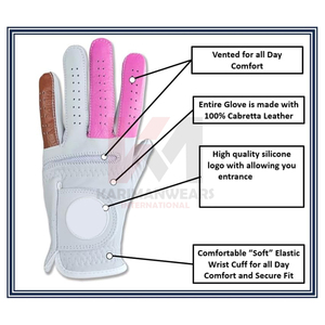 Gant de golf pour femme en cuir véritable, blanc, rose, marron, à doigts complets, antidérapant, respirant, à enfiler - Product Image 6