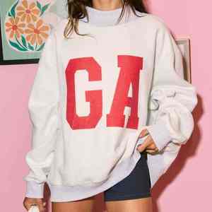 Sudadera Oversize de Cuello Redondo con Estampado de Letras Georgia para Mujer, Mezcla de Algodón, Tejido de Punto, Otoño, Corte Regular, Manga Larga - Product Image 3