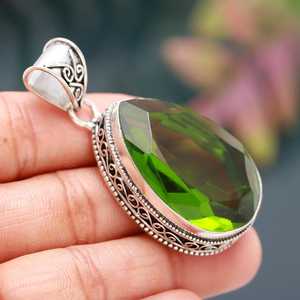 <b>Peridot</b> Pendant Pear Shape Green Gemstone Handmade 925 Sterling Silver Vintage Jewelry - Product Image 6