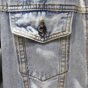 Men's Light Blue Denim Jacket Regular Fit Full Sleeve Turn-<b>down</b> Collar Washed Casual Style with Pockets - Product Image 6