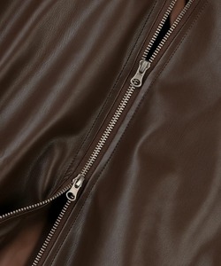 <b>Men's</b> <b>Brown</b> PU <b>Leather</b> Bomber <b>Jacket</b> Turn-down Collar Zipper Closure Casual Loose Fit Short Length Autumn Wear - Product Image 4