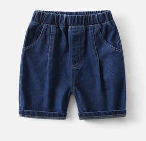 Shorts en jean pour garçons, couleur unie, taille mi-haute, bande élastique, style décontracté avec poches, tissu en coton tissé - Product Image 3