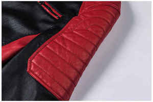 Men's Black Red Color Blocked Waterproof Studded Motorcycle Biker <b>Jacket</b> Stand Collar Zipper Closure <b>Slim</b> <b>Fit</b> PU Leather Winter - Product Image 6