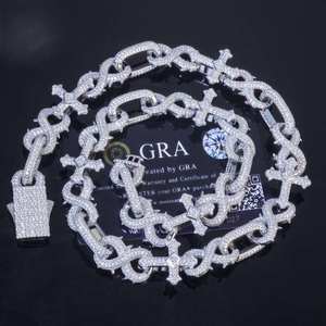 Exquisita Cadena de Eslabones Cruzados con Espinas de 16 mm y Símbolo Infinito, Plata 925, Moissanita VVS, Chapado en Oro, Joyería Fina Unisex Estilo Hip Hop - Product Image 1