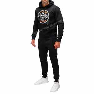 Ensemble de survêtement unisexe en molleton de coton noir de luxe, style streetwear d'hiver personnalisé pour hommes - Product Image 2