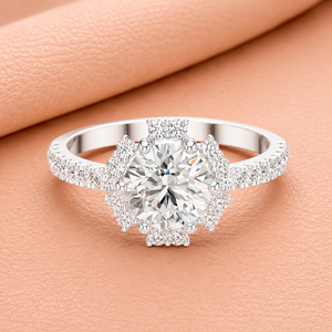 Elegant Lab Grown Cut Diamond Halo Engagement <b>Ring</b> <b>Set</b> Yellow White Rose <b>Gold</b> Vintage Inspired Pave Band Design IGI Certified - Product Image 2