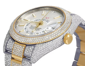 Reloj BOJ R.O.L.E.X.039 para Hombre, Diseño Hip Hop, Correa Blanca, Moissanita Completa, Lujo, Moda, Cuarzo Analógico, Acero, 41MM, 3BAR, Resistente al Agua - Product Image 3