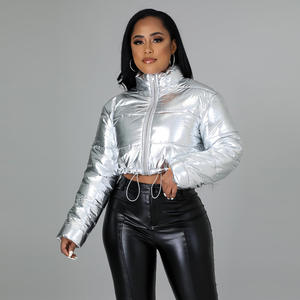 Shinny Nylon Custom logo Jackets for Women Blank Puffer Down Jacket Puffy Short Crop <b>Bubble</b> Coat for Lady - Product Image 6