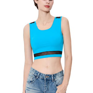 Crop top noir pour femme avec couche transparente, soutien moyen, fitness, couleur unie, Spandex Polyester - Product Image 3