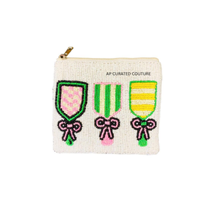 Monedero de palma con cuentas hecho a mano, mini cartera con cremallera, diseño bohemio rosa y blanco, unisex, diseño personalizado, hecho a mano - Product Image 5