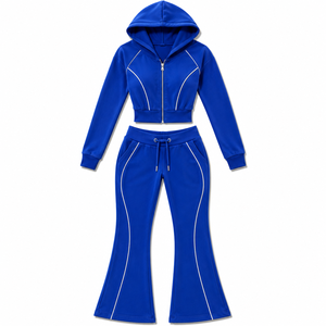 Low MOQ custom fleece jogger tracksuit women elastic waistband joggers kangaroo pocket <b>hoodie</b> - Product Image 6