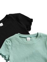 3 pièces de t-shirts à manches courtes pour filles, col rond, en coton biologique, écologiques, personnalisables, hauts en tricot côtelé décontractés, 100% coton, couleur unie