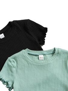 3 pièces de t-shirts à manches courtes pour filles, col rond, en coton biologique, écologiques, personnalisables, hauts en tricot côtelé décontractés, 100% coton, couleur unie - Product Image 4