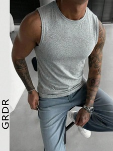 Débardeurs décontractés en tricot pour hommes, grandes tailles, pour l'entraînement, couleur unie, 100 % coton, séchage rapide, respirants, pour la plage et le sport, personnalisables - Product Image 2