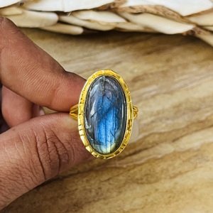 Fashionable Trendy <b>Labradorite</b> <b>Ring</b> Boho Statement <b>Ring</b> Women’s Brass Jewelry 18k Gold Plated Bohemian Classic Wholesale <b>Ring</b> - Product Image 6
