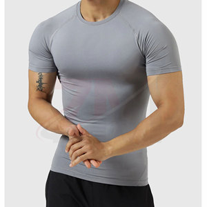 Camiseta de Compresión de Manga Corta Gris para Hombre, Ajustada, de Color Sólido, sin Costuras, de Poliéster, para Entrenamiento - Product Image 5