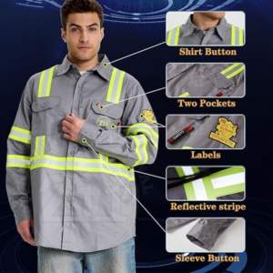 Camisa ZUNEZI FR con Botones, Resistente al Fuego, Manga Larga, de Algodón, Reflectante, de Alta Visibilidad, con Paquete de Respirador - Product Image 2