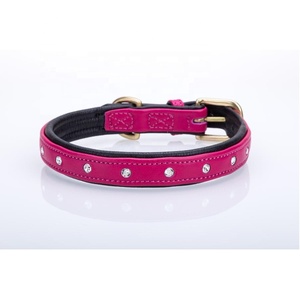 Hot Selling Pink Cow Leather Dog Collar with Soft Padded <b>Crystals</b> and Studs Decoration <b>Top</b> Manufacturer Supplier Saman Exports - Product Image 5