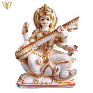 Estatua de la Diosa Saraswati en Mármol Blanco |   Veena Dharini Saraswati Murti |   Ídolo de Saraswati de mármol hecho a mano - Product Image 2