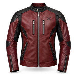 Chaqueta de Motociclista de Cuero Heritage Biker |   Borgoña Negro Azul Marrón |   Fabricante OEM ODM |   Calidad Premium | - Product Image 1