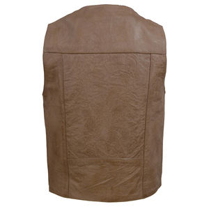 Herren Vintage Braun Echtleder V-Ausschnitt Einreihige Weste mit Taschen – Hochwertige Großhandelsware vom Hersteller - Product Image 4