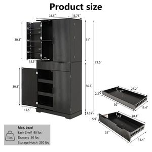 Armadio dispensa da cucina scanalato da 72 pollici con 3 cassetti tastiera e 6 ripiani regolabili, mobiletto autoportante - Product Image 5