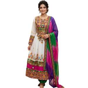 Robe afghane Kuchi élégante, vêtements ethniques lourds, broderie artisanale, travail floral au fil, robes de soirée afghanes Kuchi - Product Image 1