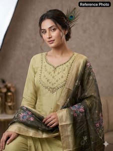 Premium Exclusive Collection Festive Ethnic Clothing & Accessories Cotton <b>Silk</b> <b>Fabric</b> Kurti With Pant for Girls Office Wear Suit - Product Image 2