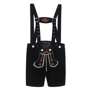 Shorts en Lederhosen bavarois unisexes de qualité supérieure avec broderie rouge et noire, taille haute, fermeture élastique, style décontracté - Product Image 5