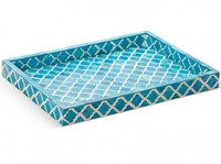 Plateau de service Art Déco classique de luxe en résine et MDF avec incrustations en os et poignée en métal poli pour mariage et Ramadan à prix économique