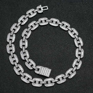 Luxury Iced Out Oval Link Hip Hop Chain White Gold Finish Baguette <b>Statement</b> <b>Necklace</b> for Men Women Premium Fashion Jewelry - Product Image 1