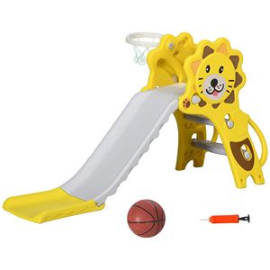 Scivolo per Bambini 2-in-1 con Design Leone Giallo e Canestro da Basket per Interni, Struttura da Gioco per Arrampicata per Bambini da 18-36 Mesi - Product Image 1