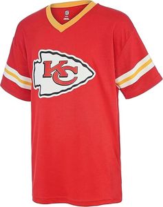 Camiseta Deportiva Roja con Cuello en V de los Kansas City Chiefs, de Poliéster, con Rayas Amarillas y Blancas y Logotipo Bordado - Product Image 2