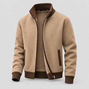 <b>Men's</b> Full Zip Knit Jacket <b>Turtleneck</b> Fleece Cardigan Technical Fabric Contrast Trim Smart Casual Outerwear - Product Image 1