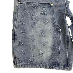 Pantalon court en jean décontracté pour homme, style streetwear, taille haute, broderie cristal, coupe ample, style charpentier, mode urbaine - Product Image 4