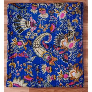 Colcha Kantha india hecha a mano con estampado de bloques, 100% algodón, colcha floral multicolor vintage Gudri para hotel - Product Image 5