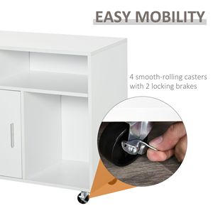 Durable White Home Office Mobile <b>Printer</b> <b>Stand</b> with Caster Wheels 2 Locking Breaks Square Desktop Organizer Drawer - Product Image 5