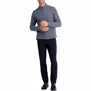 Suéter de punto gris para hombre con cremallera de un cuarto, corte ajustado, cuello alto, manga larga, informal, de algodón transpirable para otoño - Product Image 1