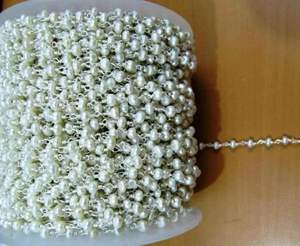 Chaîne de chapelet en argent sterling de haute qualité avec perles d'eau douce blanches de 1 pied - Product Image 4