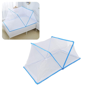 Moustiquaire pliable portable pour lits doubles, protection en maille avec bordure bleue - Product Image 4