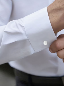 Men's White Long Sleeve Dress Shirt 100% Cotton Poplin Anti-Wrinkle Formal Turn-Down Collar Heat-Transfer Logo Printing BD - Product Image 3