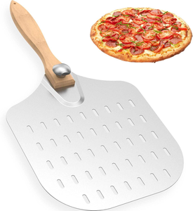 Pelle à pizza en métal perforé avec manche en bois, pelle à pizza professionnelle pour la cuisson au four et la préparation de pizzas - Product Image 6