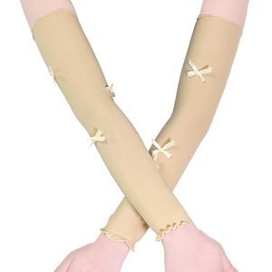 Manchettes de protection anti-UV pour femmes, couleur beige, avec nœuds papillon, pour une utilisation en extérieur, légères et respirantes pour l'été - Product Image 1